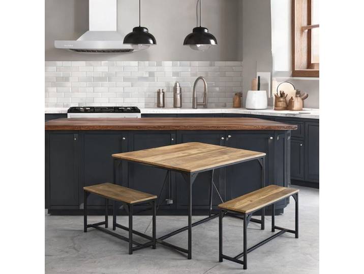 Dining Sets combining Bois Naturel Acier and 47.2 x 27.6 x 29.5 in with Ensemble repas 4 personnes table 120x70 cm +