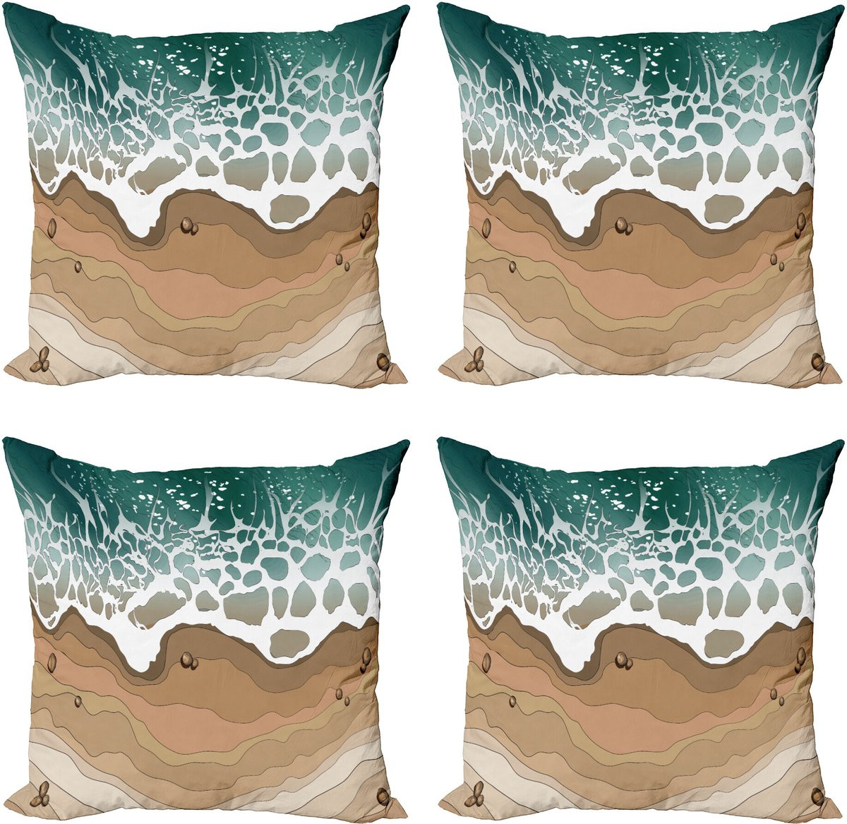 ABAKUHAUS Set van 4 sierkussens met grafisch zeegolfmotief, Meerkleurig, 40 x 40 cm
