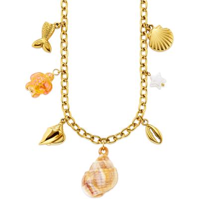 Kette mit Anhänger FIRETTI "mit Anhängern Muschel-Design, Fisch-Optik, Stern, Schildkröten-Optik", gold (gelbgoldfarben, weiß, braun, perlmuttfarben), Halsketten, Damen, Edelstahl, L: 46 B: 5mm, mit Acryl, Perlmutt, B:5mm