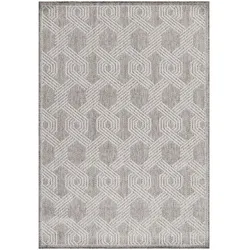 Carpetsale24 In- & Outdoor Teppich 140x200 cm, Wetterfest & Robust, Flachgewebe mit Geometrisch-Design in Grau & Creme, für Terrasse, Balkon, Küche