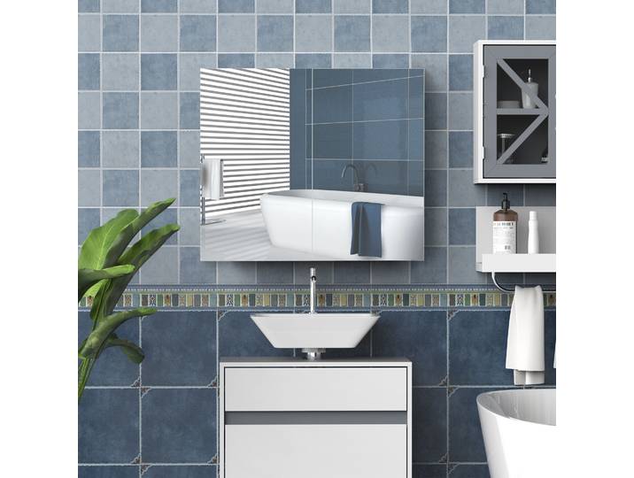 HOMCOM Armoire Murale Blanche avec Miroir et Rangement 70x60 cm