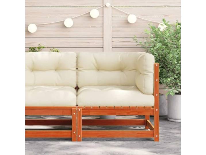 KTHLBRH Ecksofa Garten Kissen Braun Wachs Massivholz Kiefer Modulares Lattenrost-Design, Oxford-Stoff, maximale Belastung 110 kg, für Terrasse