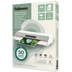Fellowes A4 Laminierfolien – 100 Stück, 75/80 Mikron, Matt – 50% Recyclinganteil, perfekte Laminierhüllen für Dokumente, Unterricht & Büroalltag
