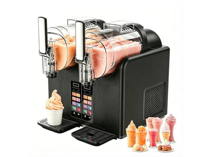 Slush Eis Maschine & Eismaschine 2-in-1, Zwei Tanks, Schwarz 7 Voreingestellte Programme, Für Margaritas, Frappés, Milchshakes, Selbstreinigung, Privater und Gewerblicher Gebrauch