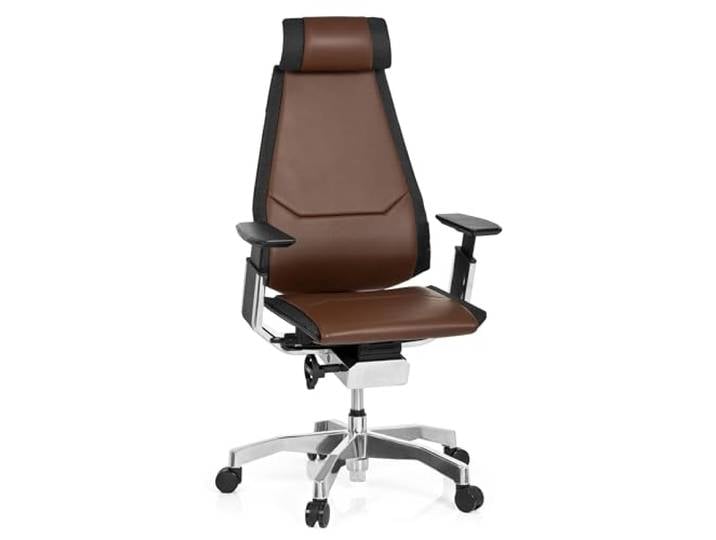 hjh OFFICE 652855 Profi Bürostuhl GENIDIA PRO Leder Braun Hochwertiger Bürosessel, individuell einstellbar, ergonomisch