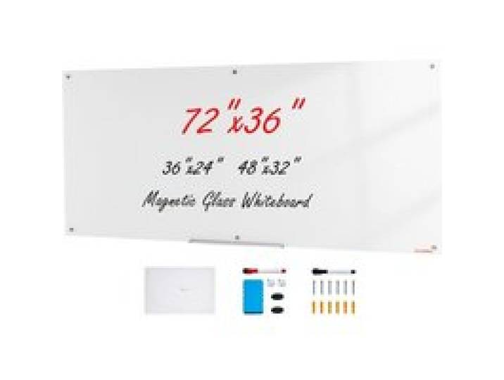 VEVOR Magnetisches Glas-Whiteboard, Wandtafel Trocken Abwischbare Tafel 1829 x 915 cm, Wandmontiertes Weißes Glasboard ohne Rahmen, mit Stiftablage, einem Radiergummi& 2 Stiften, Magnettafel Weiß