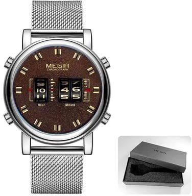Inspire Select MEGIR 2137 Military Sport Roller Pointer Men's Quartz Watch With Leather Strap mesh Silver Box