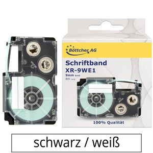 Böttcher-AG Schriftband für Casio XR-9WE1, 9mm, Länge 8m, schwarz auf weiß