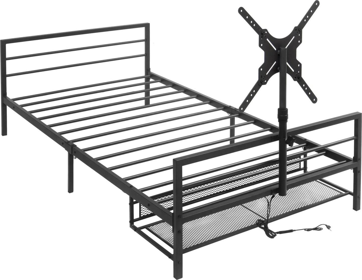 Gaming-Polsterbett 90x200 cm, schwarz, Metallrahmen, LED-Beleuchtung, Unterbett-Aufbewahrungskorb, verstellbare Halterung