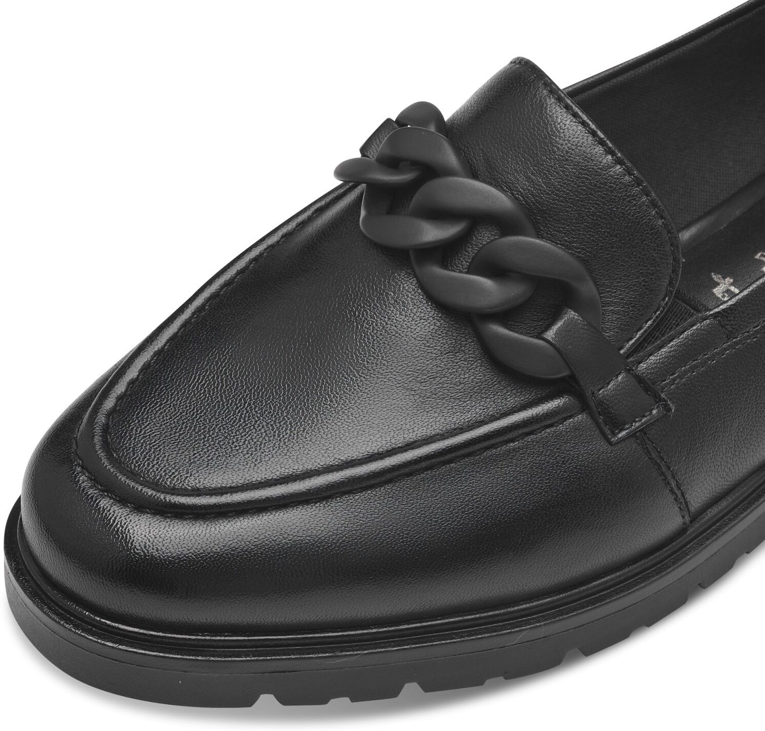 Slipper TAMARIS, Damen, Gr. 37, Synthetik Textil, schwarz, Leder, schimmernd, unifarben, Schuhe Slipper, Loafer, Slipper, Schlupfschuh mit eleganter Zierkette, Topseller