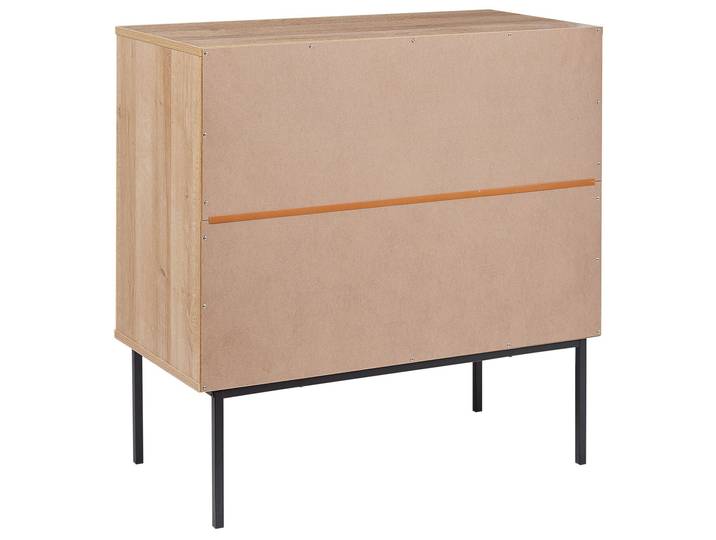 BELIANI Kommode Heller Holzfarbton Schwarze Metallbeine und Handgriffe 80 x 80 x 40 cm Boho Stil Drei Rattan Schubladen Schlafzimmer Wohnzimmer Flur