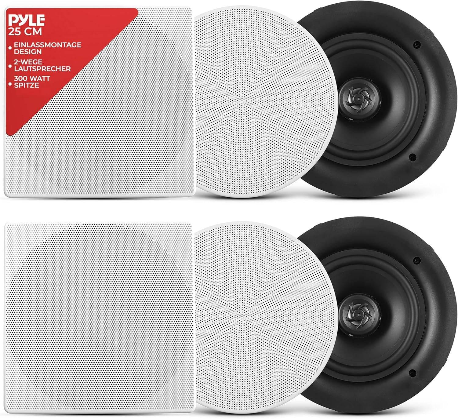 Pyle PDIC106 Inbouwmodel voor wand of plafond, 2-weg luidspreker, wit, polypropyleen