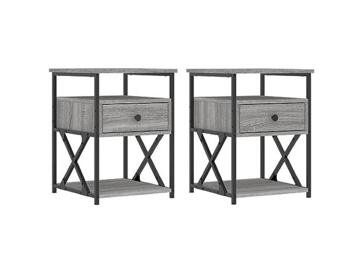 GHVBNMF Nachttisch 2er Set Grau Sonoma 40x42x55 cm Beistelltisch Praktischer Beistellschrank fürs Schlafzimmer mit stabilen Eisenbeinen, viel Stauraum und verstellbaren Kunststoffkappen.