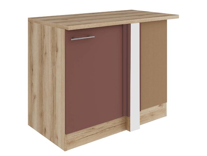 Meuble d’angle lave-vaisselle 110 x 85 x 60cm Rouge/Rouge rouille/Imitation chêne sauvage