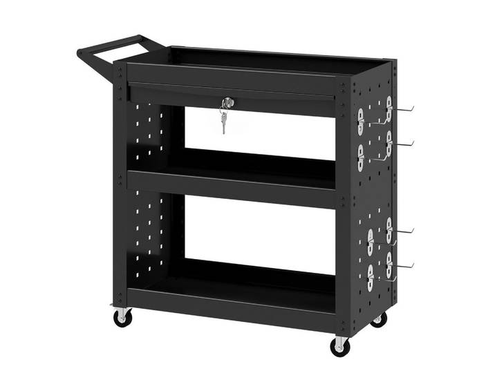 Homcom Werkzeugwagen Stahl Kunststoff Schwarz, 35x73x78 cm, Gartenzubehör, Gartenpflege, Gartengeräte