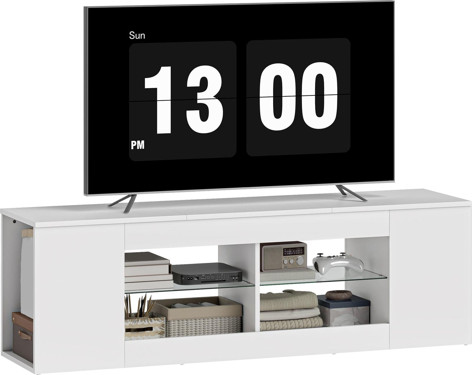 HOMCOM Modern TV-kast voor televisies tot 65 inch, Wit, Breedte: 140 cm
