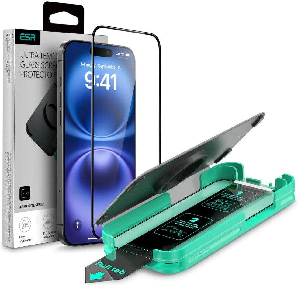 iPhone 16 ESR Armorite Skærmbeskyttelse Hærdet Glas m. Monteringsramme - Gennemsigtig