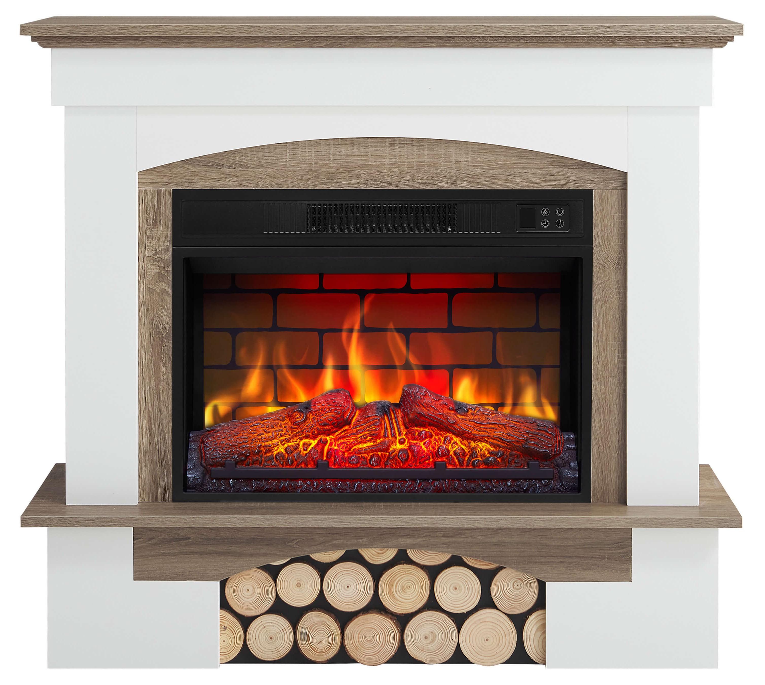 Elektrokamin ArtiFlame Woodley AF23BS weiß/eiche grau - Elektrischer Einbaukamin 1800 W, realistischer LED-Flammeneffekt, Heizfunktion, Fernbedienung