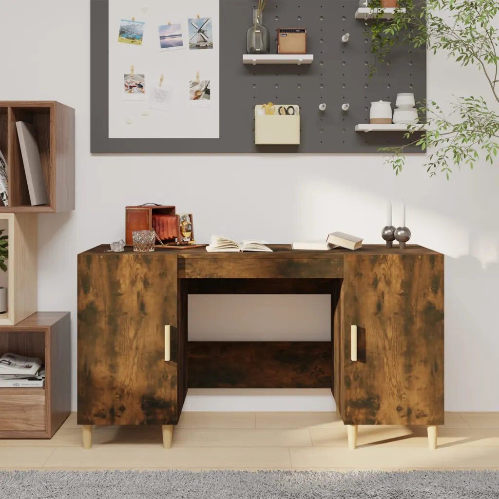 Alpen Home 140Cm W Rectangular Computer Desk Smoked Oak/Natural