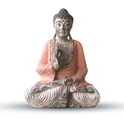 Vintage Orange Hand Carved Buddha Statue - 40cm - Teaching Transmission