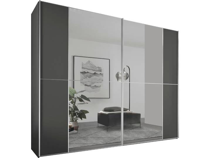 Schwebetürenschrank, 298x222 cm, Holzwerkstoff, Vulkan, 2 Türen & 4 Regale, Modern, Staud