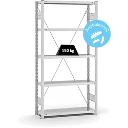 PROREGAL Antibakterielles Fachbodenregal Stecksystem T-Profil | HxBxT 200x100x30cm | 5 Ebenen | Traglast 150kg | Antibakterielle Beschichtung | Weiß