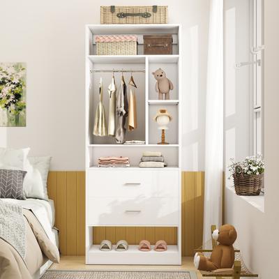 Rackcog "Kyrvo Freestanding 24"" Closet System with 2 Wood Drawers,2FT Heavy Duty Walk-in Closet Organizer with 6 Shelves & Hanging Rod"