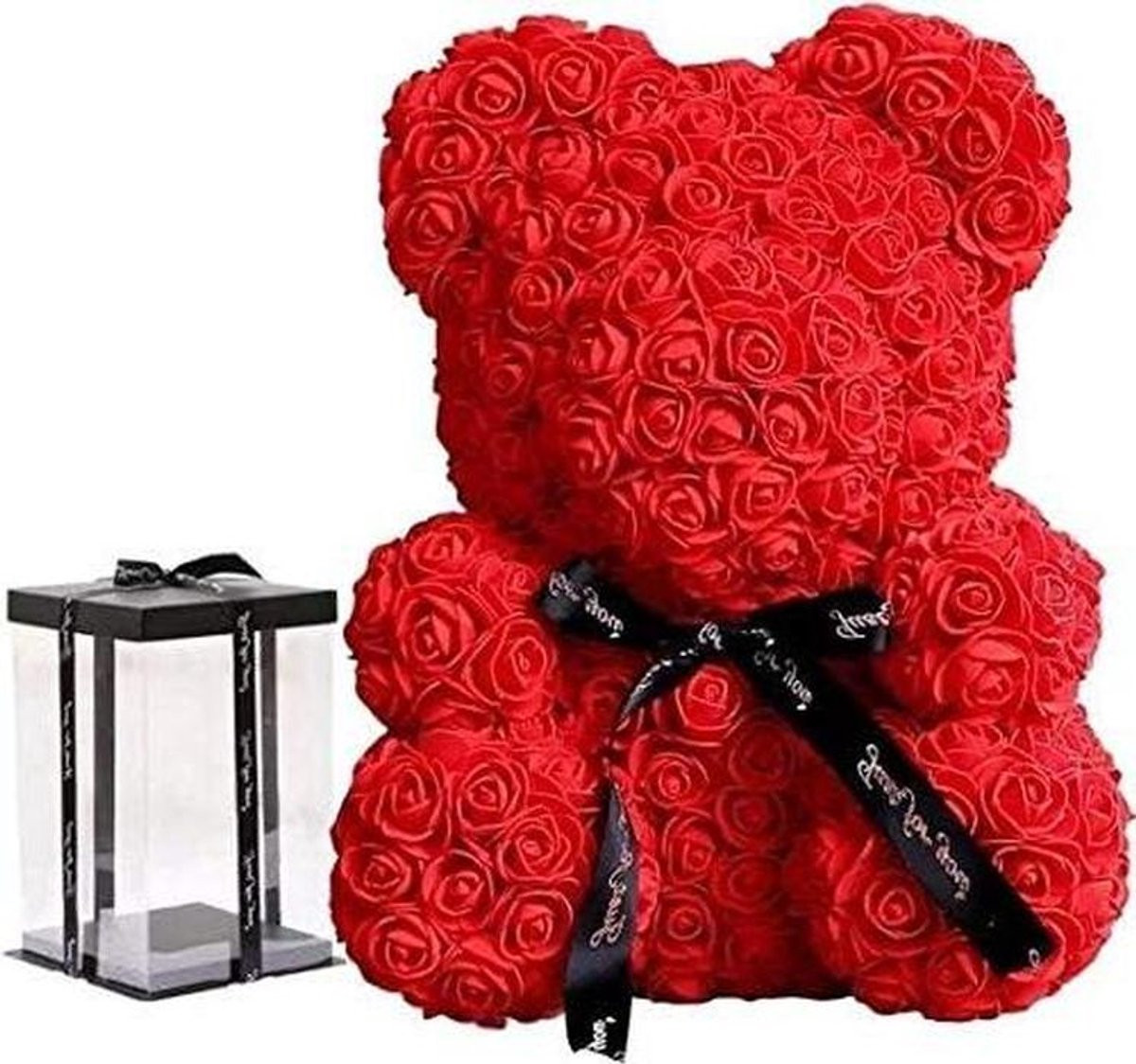 Handgemaakte Teddy Beer met Rode Rozen - 25 cm