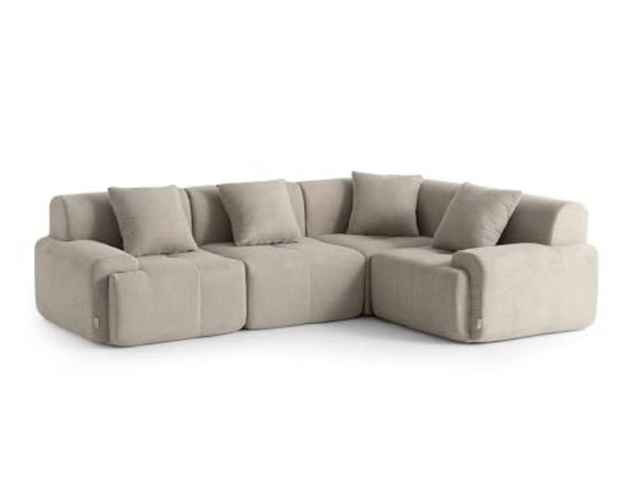 MILYsofa Modulares Ecksofa, 4-Sitzer, Chenille-Bezug Sandbeige, Abnehmbare Kissenbezüge (Sandbeige, 4-Sitzer)