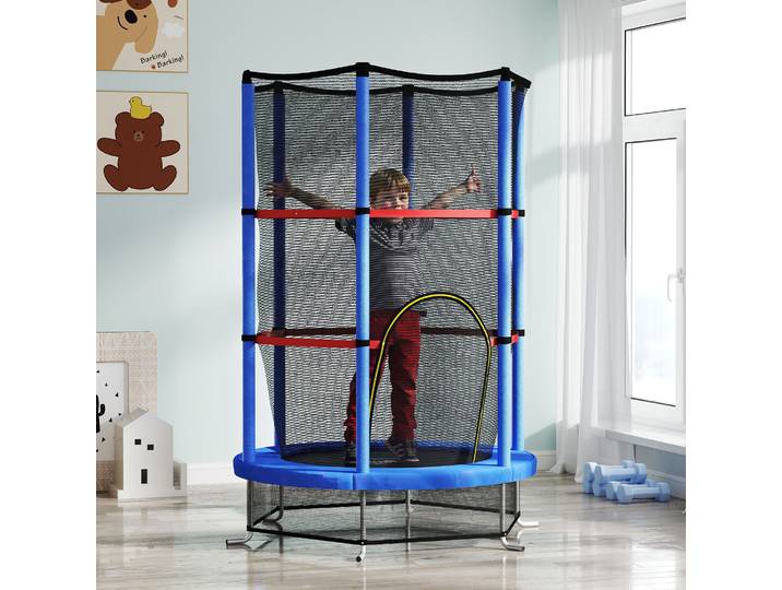 HOMCOM Trampoline Enfants Ø140cm Filet Protection Bleu Noir