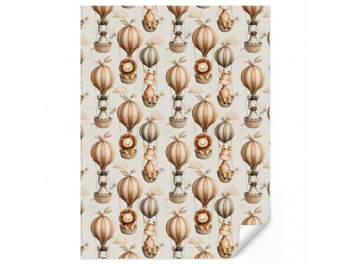 OnlyWow Kindertapete - Safari - Heißluftballons - Taupe - 200x260 cm, Beige, Papier, Rechteckig, 200x260 cm, Tapeten & Wandverkleidungen, Vliestapeten