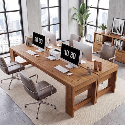 YUZHOU 79-Inch Solid Wood Executive Desk, 2-Person Farmhouse Workstation