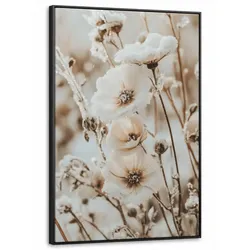 LEINWAND Bilder mit Rahmen - Blumen - Winter - Weiß - Schnee - Beige - 80x120