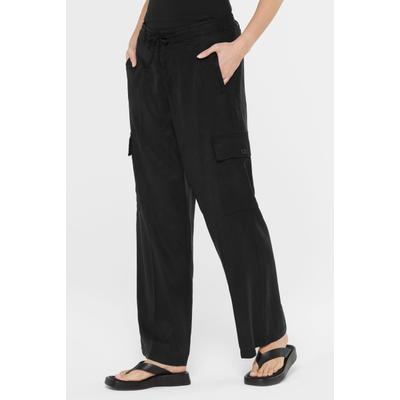 Cargohose SENSES.THE LABEL, Damen, Gr. XS, Normalgrößen, schwarz, Web, Material: 100% Lyocell, unifarben, relaxed fit lang, Hosen Cargohose, mit Elastikbund