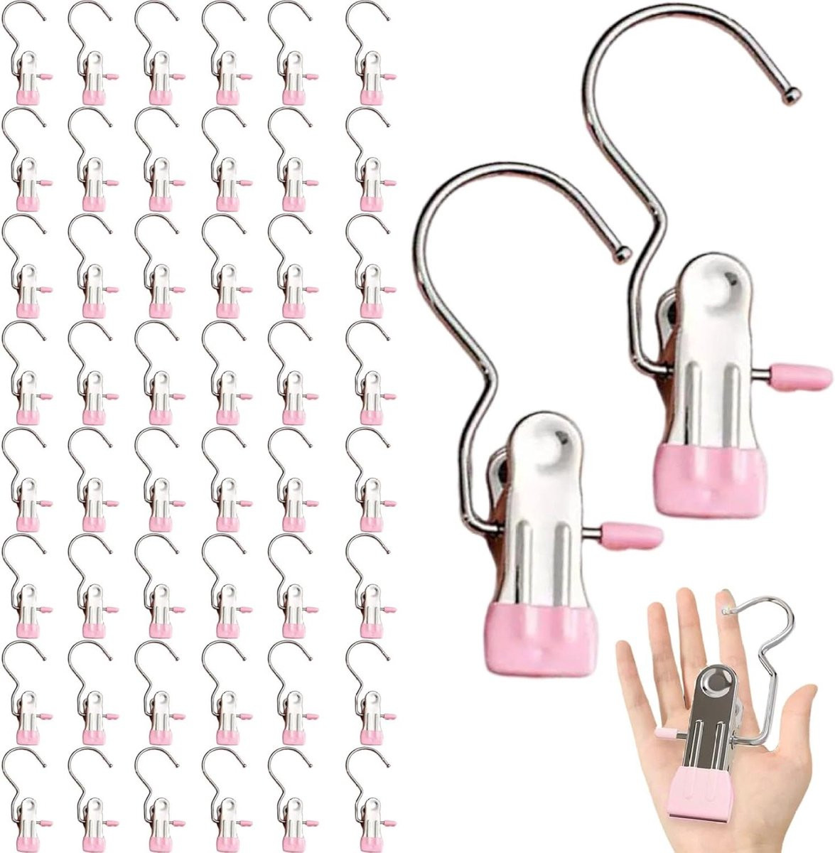50 stuks Handdoekklemmen Strand - Roze - Roestvrij Staal
