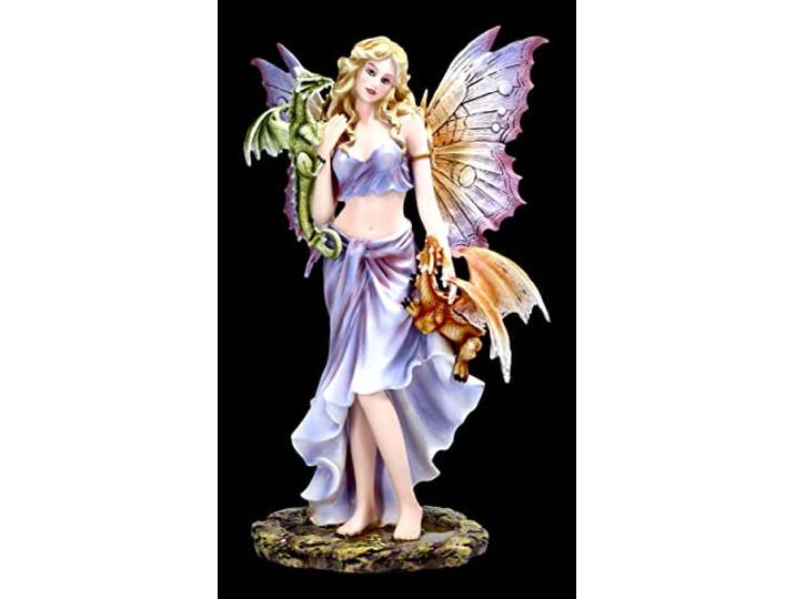 Elfen Figur Cora mit Zwei Drachen Babys 33 cm Fee handbemalt