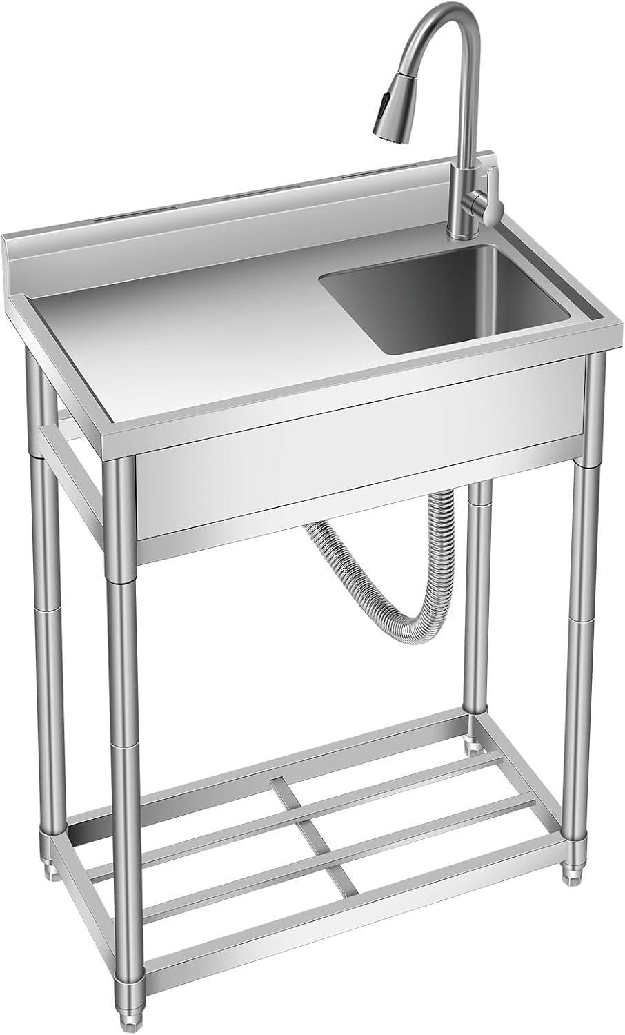 GarveeTech Freistehender Edelstahl-Spültisch mit Gastro-Spüle und Auszieharmatur