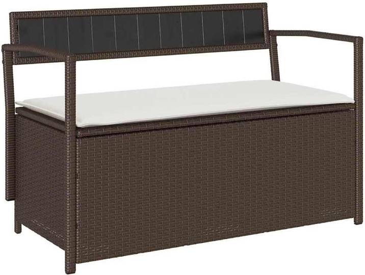 vidaXL Gartenbank mit Stauraum und Kissen Braun Poly Rattan