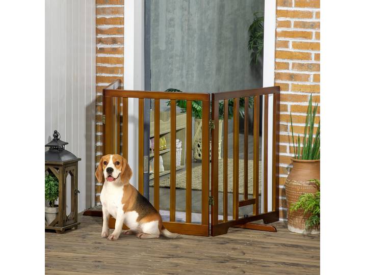 PawHut Barrière Chiens Pliable Bois 3 Panneaux 181x76cm Marron