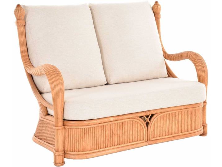 Krines Home Loungesofa Edles Wohnzimmer Rattan-Sofa Prince 2-Sitzer Wintergarten Couch hoch, Sofa Zweisitzer aus Rattan Naturmaterial