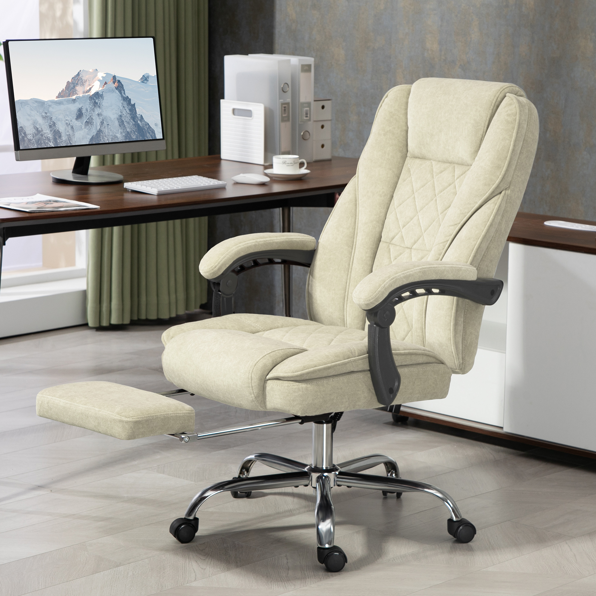 Vinsetto Sedia da Ufficio con Telecomando e Poggiapiedi Estraibile, Poltrona Massaggiante con Schienale Reclinabile, 67x72x119 cm, Beige   Aosom Italy
