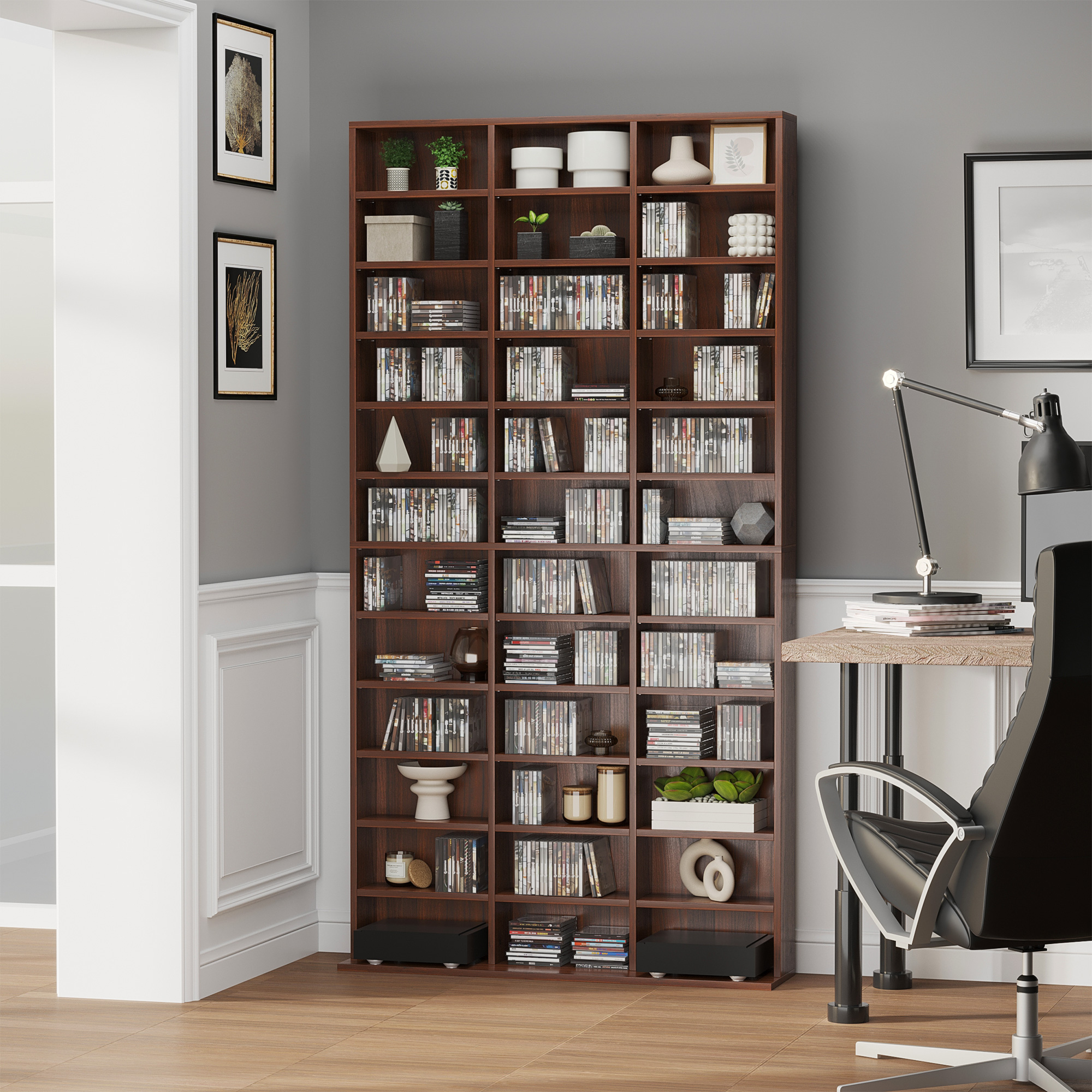 Homcom Libreria da Muro porta CD DVD in Legno,Mobile Soggiorno Regplabile con 36 scompartimenti, Marrone 195 × 102 × 23.5cm Aosom