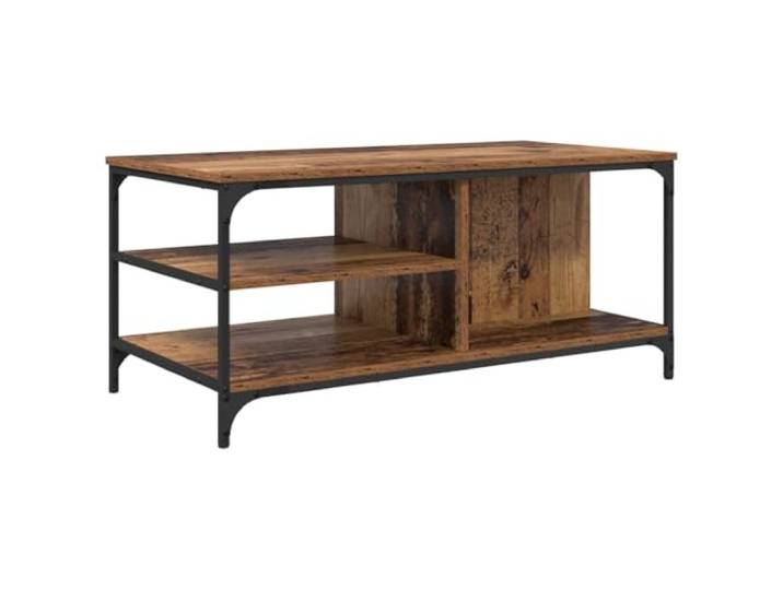 LASWWQMRF Couchtisch Altholz 100x50x45cm Holzwerkstoff Metall Rustikaler Wohnzimmertisch mit 3 Ablagen aus Holzwerkstoff und schwarzem Metallgestell für Ordnung und Stil.