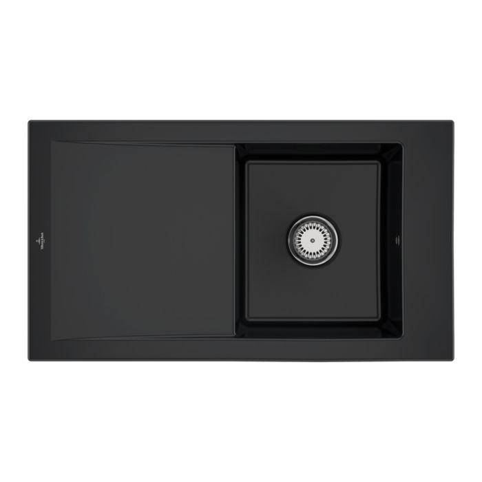 Villeroy & Boch Timeline Einbauspüle 330701S5 mit Ablaufgarnitur und Handbetätigung, Ebony