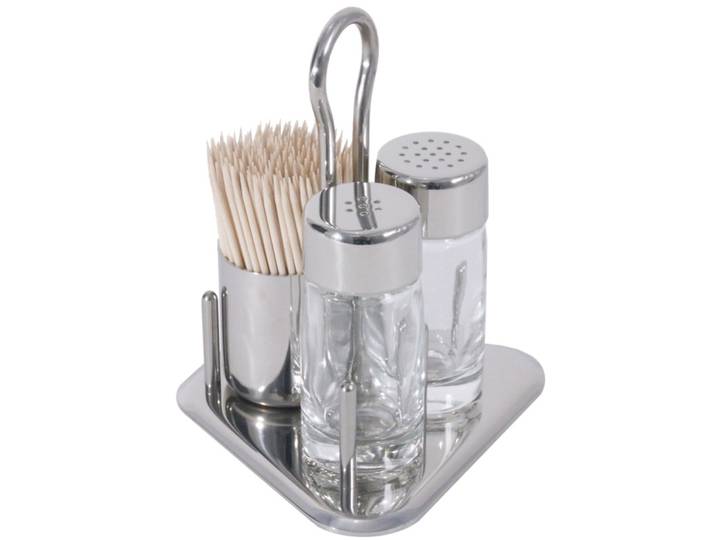 Contacto Menage Salz u. Pfeffer, Zahnstocher 3tlg. 10.5x10.5x14cm - Material: Edelstahl - 1563