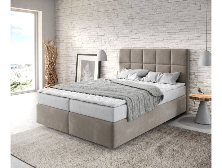 Boxspringbett Dream-Fine 140x200 cm Mikrofaser Beige mit Matratze und Topper, Boxspringbetten