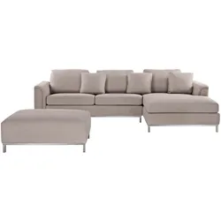 5-SITZER-ECKSOFA linksseitig mit Ottomane Polyester Beige Oslo