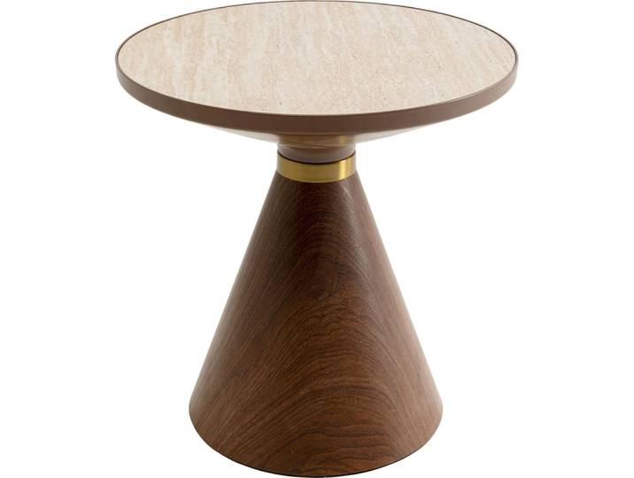 Table d'appoint ronde grès et effet noyer d50