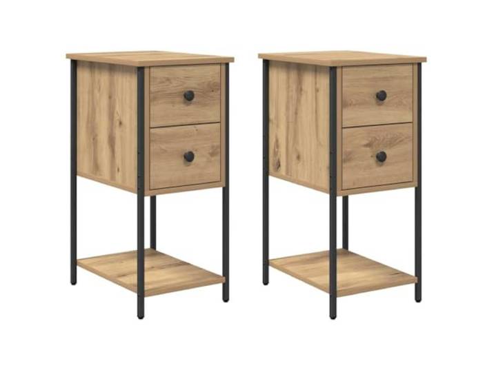 Tmriohed Nachttisch 2er Set Eiche Handwerklich 32x42x70cm Beistelltisch Kompakte Nachtkommode fürs Schlafzimmer mit praktischer Schublade, offener Ablage und stabilen Stahlbeinen.