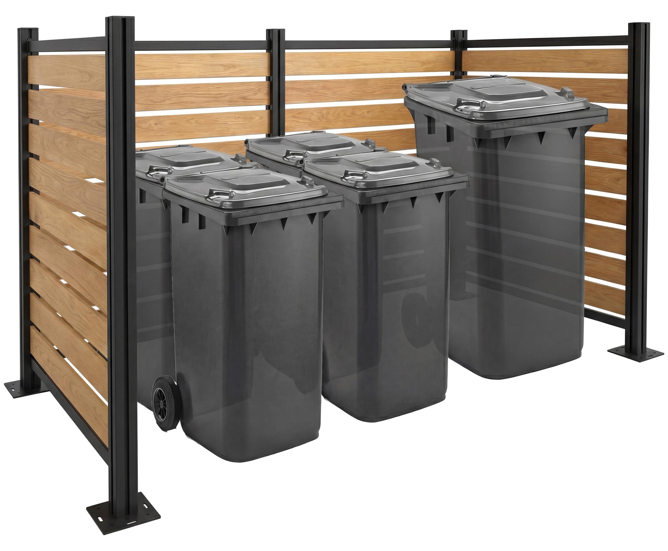 Alu Mülltonnen-Zaun HWC-K57, Mülltonnenverkleidung, Holzoptik erweiterbar 130x206x110cm hellbraun